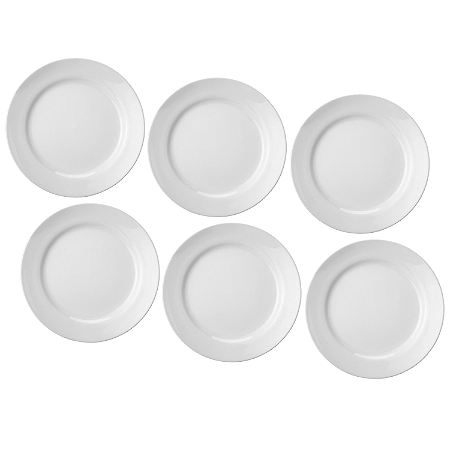 Kit 6 Pratos Rasos Jantar 26cm Cilíndrica Schmidt Porcelana Branca