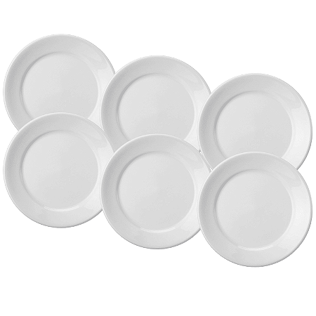 Kit 6 Pratos Rasos Convencional Schmidt 25cm Porcelana Branca