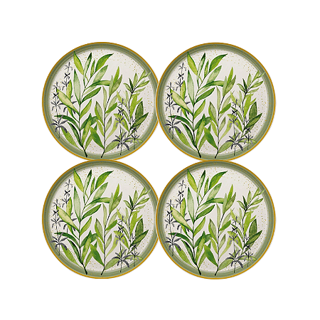 Jogo de Pratos Sobremesa Kit 4 Peças 21cm Siena Salgueira Cerâmica Florarte