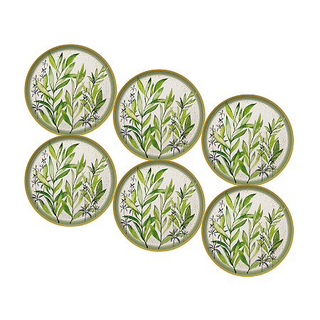 Jogo de Pratos Sobremesa Kit 6 Peças 21cm Siena Salgueira Cerâmica Florarte