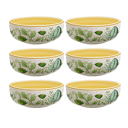 Jogo de Bowls Kit 6 Peças 620ml 15cm Siena Eucalipto Cerâmica Florarte