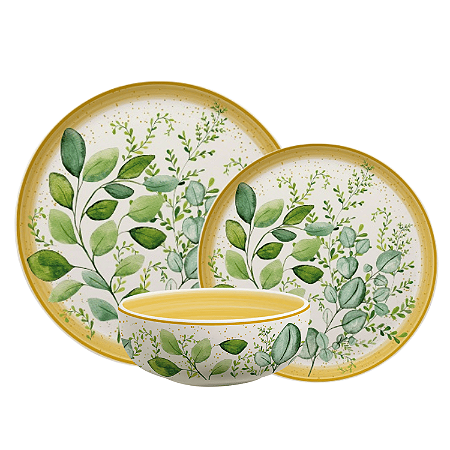 Jogo de Pratos e Bowls Kit 18 Peças Siena Eucalipto Cerâmica Florarte