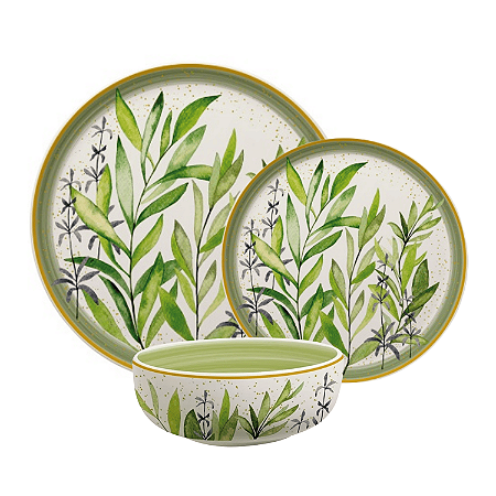 Jogo de Pratos e Bowls Kit 18 Peças Siena Salgueira Cerâmica Florarte