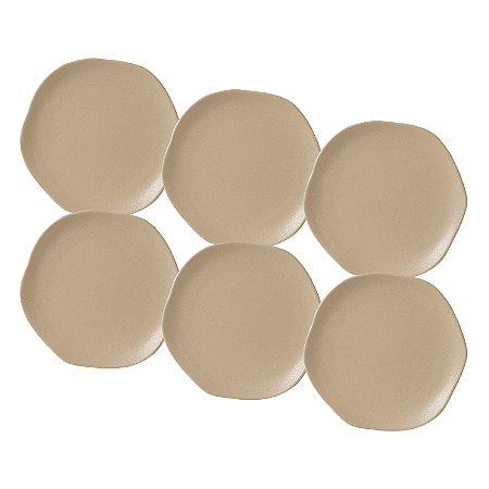 Jogo de Pratos Rasos Kit 6 Peças Órion 26cm Cerâmica Areia Florarte