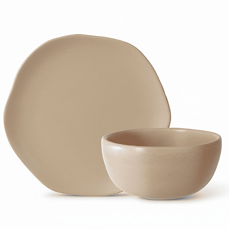 Jogo de Pratos e Bowls Kit 12 Peças Órion Cerâmica Areia Florarte
