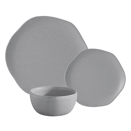 Aparelho de Jantar Kit 12 Peças Órion Cerâmica Cinza Florarte