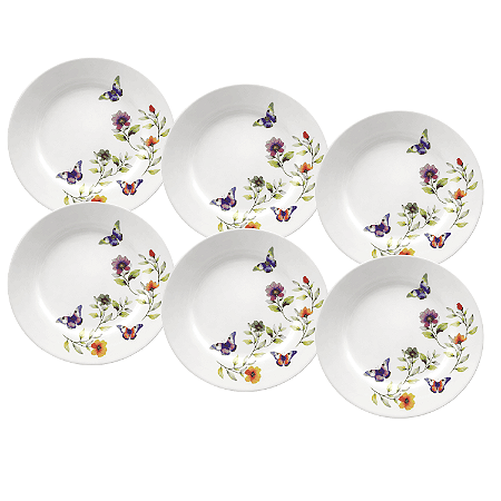 Jogo de Pratos Rasos Kit 6 Peças Botanique 24cm Cerâmica Lyor