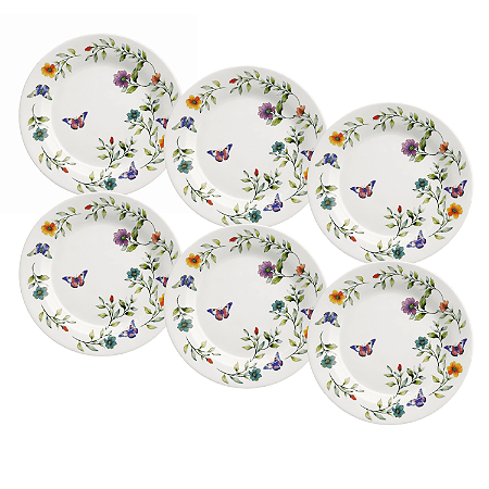 Jogo de Pratos Sobremesa Kit 6 Peças Botanique 20cm Cerâmica Lyor