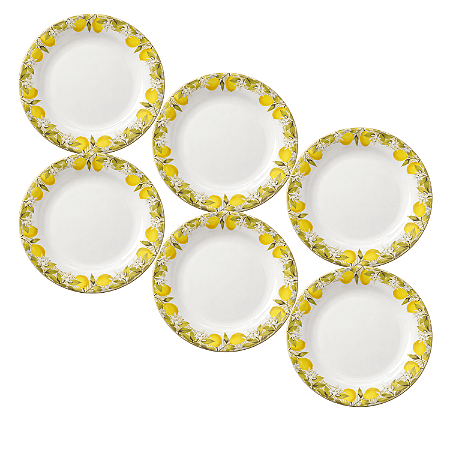Jogo de Pratos Sobremesa Kit 6 Peças Siciliano 20cm Cerâmica Lyor