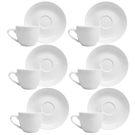 Jogo de Xícaras de Chá com Pires Kit 6 Peças Clean 220ml Porcelana Lyor