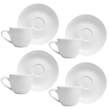 Jogo de Xícaras de Café com Pires Kit 4 Peças Clean 100ml Porcelana Lyor