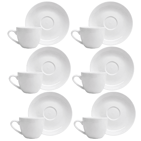 Jogo de Xícaras de Café com Pires Kit 6 Peças Clean 100ml Porcelana Lyor