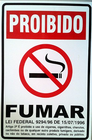 Placa P1 Proibido Fumar Com A Lei E Descricao 30X20