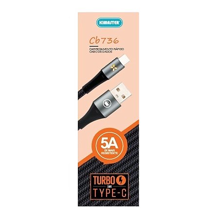 Cabo Blindado Tipo C Turbo Com Led 5A Kimaster - CB736