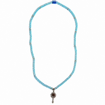 Guia de Iemanjá Cristal Azul 8mm com Pingente Abebê | Guia Espiritual Artesanal 60cm