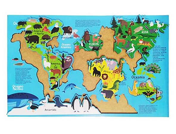 Brinquedo Encaixe Pedagógico de Madeira Mapa Mundi Didático