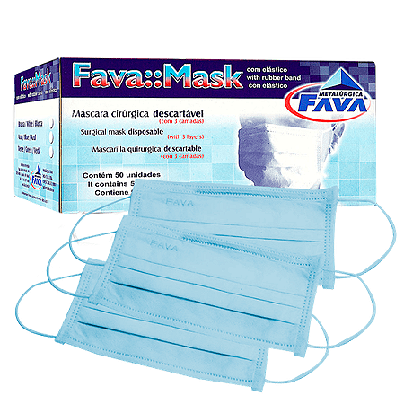 Máscara Descartável Tripla com Elástico - AZUL