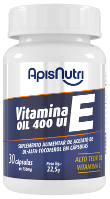 Suplemento de Vitamina E Oil 400 UI 750mg 30 cápsulas Apisnutri