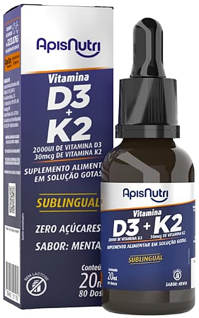 Vitamina D3 + K2 20ml em gotas Sabor Menta Apis Nutri