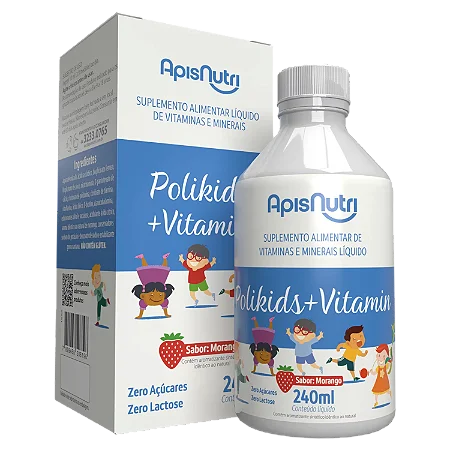 Poli Kids + Vitamin Suplemento Vitamínico Mineral Infantil 240ml Apisnutri