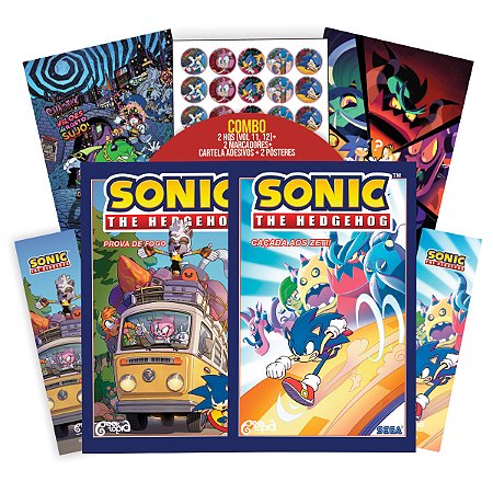 COMBO SONIC VOLUMES 11 E 12 + CARTELA DE ADESIVOS + PÔSTERES + MARCADORES