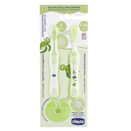 Kit Escova Dentes Para Aprendizagem + Massageador de Gengivas Chicco