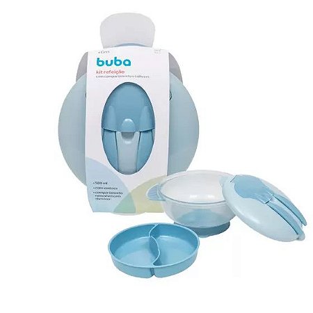 Kit Refeição Infantil Buba Com Compartimento E Talheres Azul