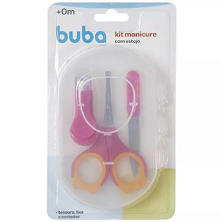 Kit Cuidado Unhas Bebê Buba Baby Rosa Com Estojo