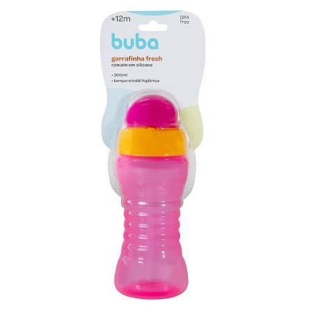 Garrafinha Fresh Copo Com Canudo De Silicone 300ml Buba Rosa