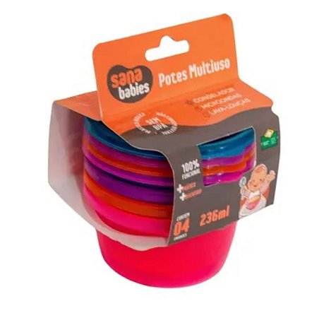 Potes Multiuso Papinha Alimentos Sana Babies Kit com 4 Unidades Cores Menina