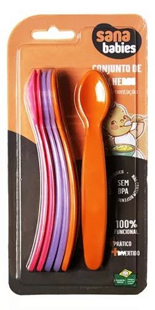 Kit Colher Introdução Alimentar Bebê Menina Sana 6 Unidades