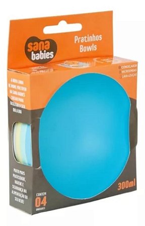 Kit 4 Tigelas Bowls Alimentação Infantil 300ml Sana Babies Azul Pastel
