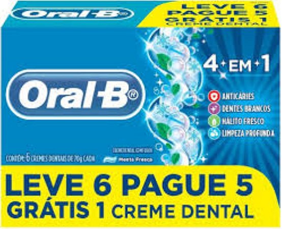 Creme Dental Oral-B 4 em 1 Menta Fresca 70g Pack 6 Unidades