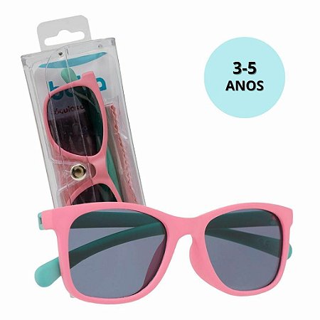 Óculos de Sol Infantil Flexível Proteção UV Rosa Verde Buba 3 a 5 Anos