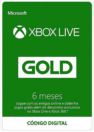 Cartão Assinatura 6 Meses Xbox Live Gold - Código Digital