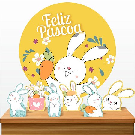 Painel Tecido Redondo Sublimado Pascoa Kit 6 Displays Mdf Decorando E Grudando