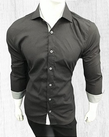 Camisa Masculina Slim fit Luxo Detalhada