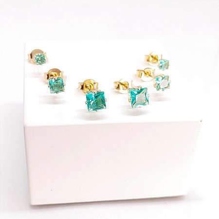 TRIO DE BRINCO CARRÉ TURMALINA NO OURO