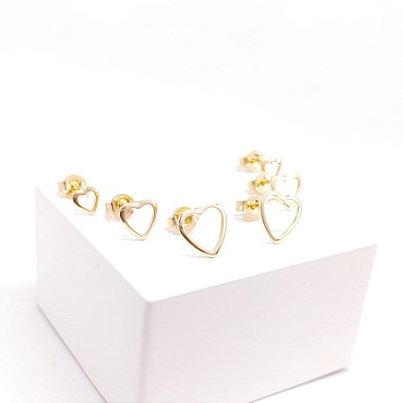 TRIO DE BRINCO CORAÇÃO VAZADO