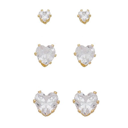 TRIO DE CORAÇÃO ZIRCONIA CRISTAL