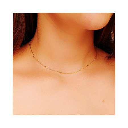 CHOKER CORRENTE COM BOLHINHA OURO
