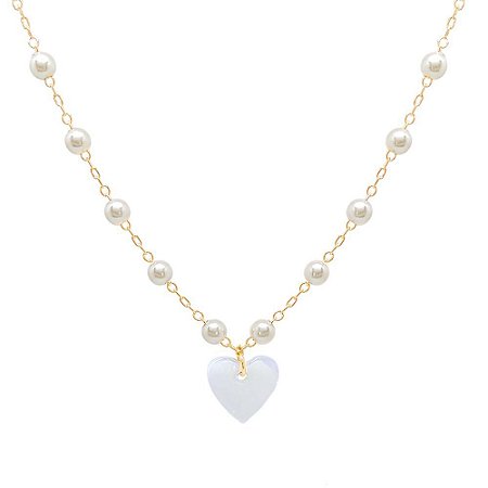 COLAR DE PÉROLAS E MADREPÉROLA CORAÇÃO