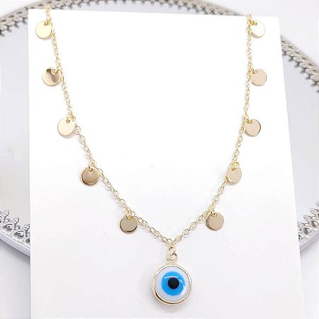 CHOKER DE MINI MEDALHAS E OLHO GREGO