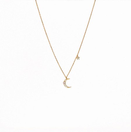 COLAR LUA E ESTRELA CRAVEJADAS