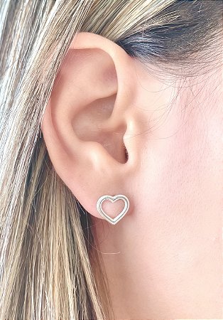 Brinco Coração Vazado Médio Prata 925