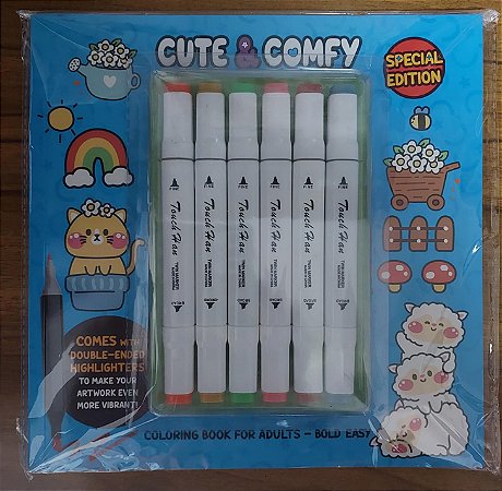 Livro de colorir  Cute e Cofy com 6 canetas