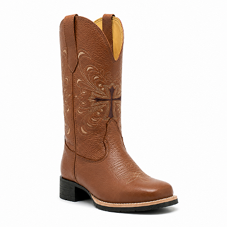 Bota Texana Country Feminino Couro Conhaque - Silverado Botas
