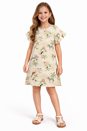Vestido Infantil/Juvenil Menina Nature Bege - Alakazoo
