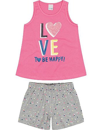 Conjunto Malwee Kids Juvenil Menina Verão com Glitter e Estampa Happy
