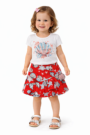 Conjunto Infantil Menina com Estampa e Strass Conchinhas